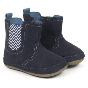 Robeez First Kicks Maddox Navy Leather Boot Size 6-9 Months Zipper,Baby, New